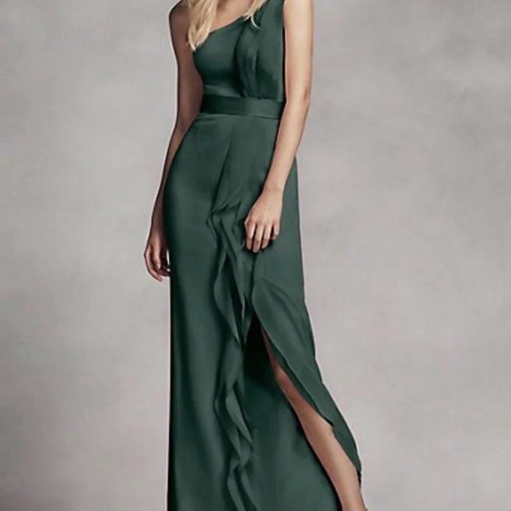 White by Vera Wang One-Shoulder Dress in Dark Green